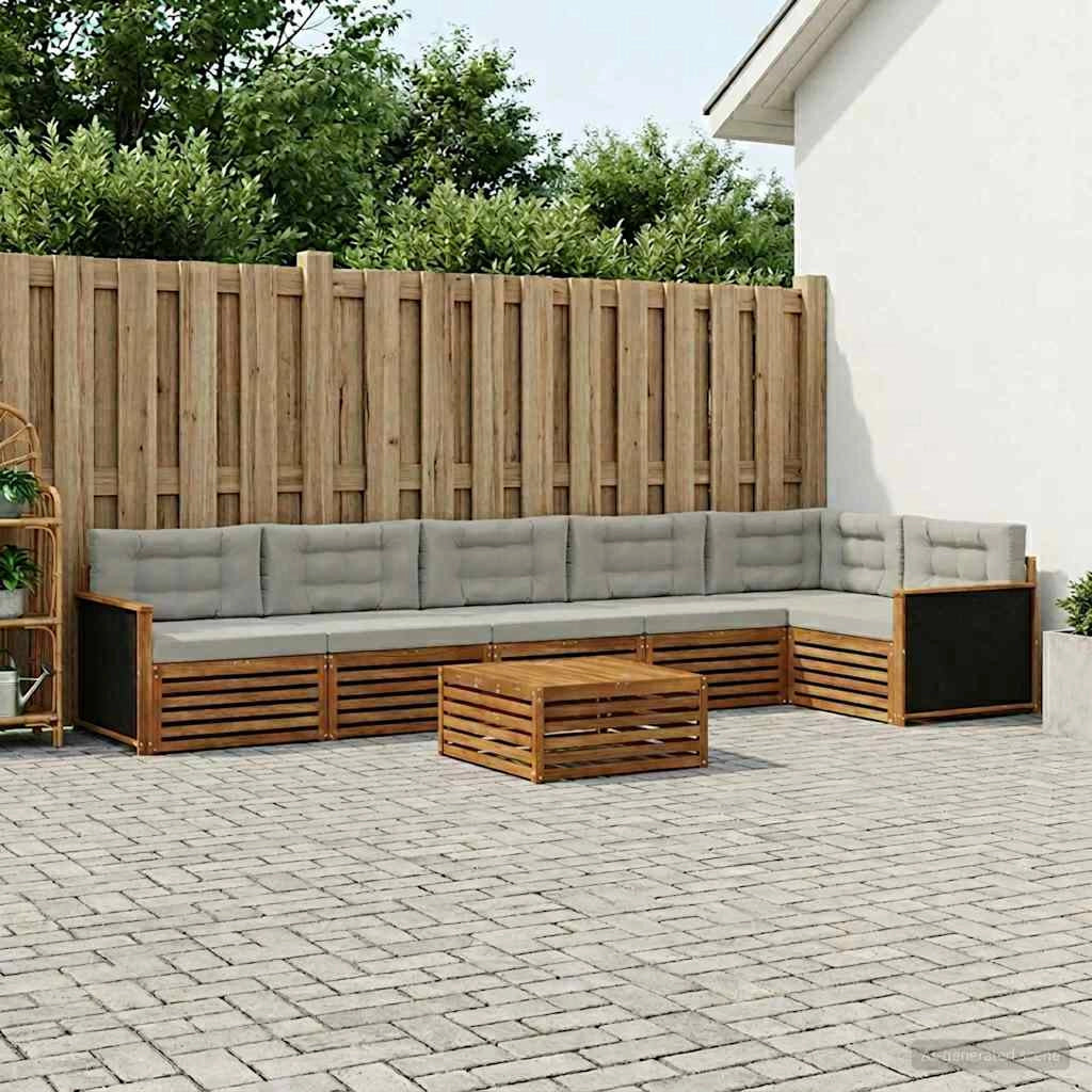 Set di divani da esterno 7 pz Naturale e Grigio Chiaro 3383434