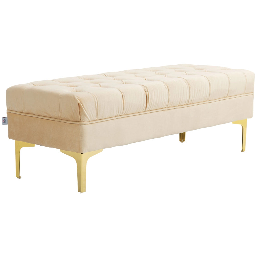 Panca imbottita capitonn¨¦ in velluto beige ¨C Xylo ¨C 118x45x42 cm piedi in metallo dorato