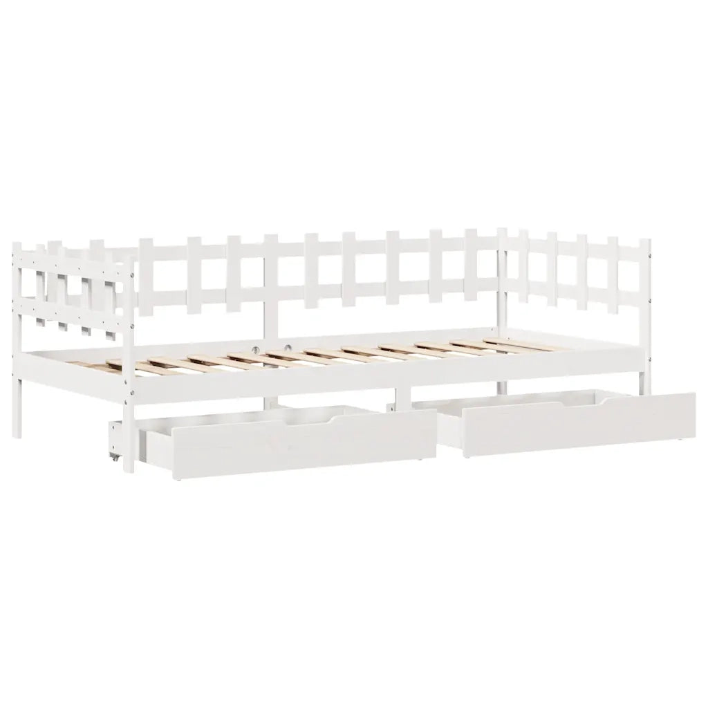 Dormeuse con Cassetti Bianco 90x200 cm Legno Massello di Pino