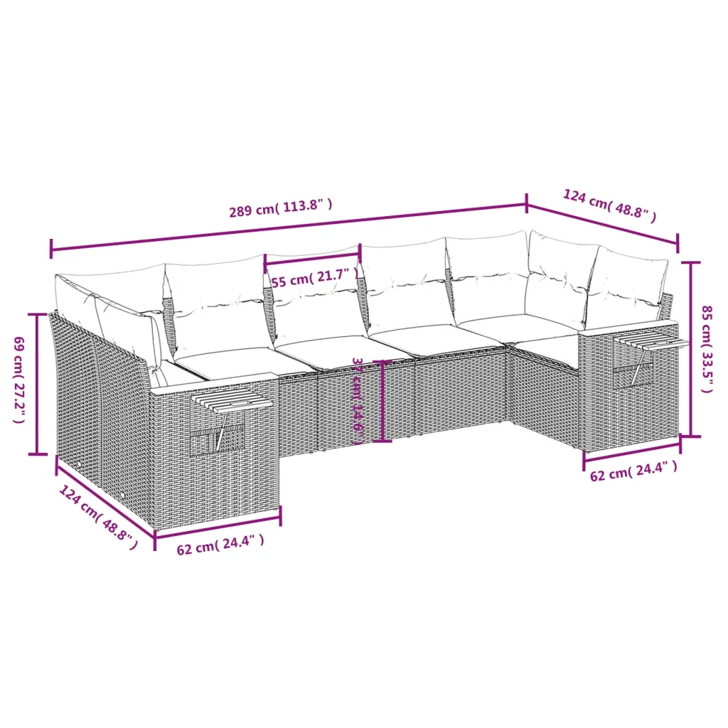Set Divani da Giardino con Cuscini 7pz Nero Polyrattan 3259508