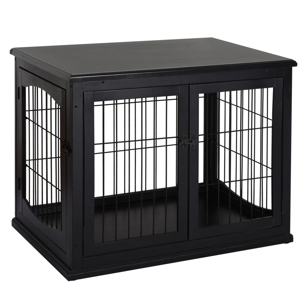 Casetta da giardino con piano d’appoggio e due ingressi in MDF e metallo nero 58,5 × 81 × 66 cm