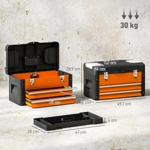 Cassettiera porta attrezzi in metallo con 2 cassetti, vassoio superiore removibile, maniglia e carico 30 kg, arancione