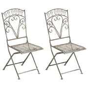 Set di 2 sedie da giardino in metallo grigio con struttura in ferro, pieghevoli e in stile vintage.