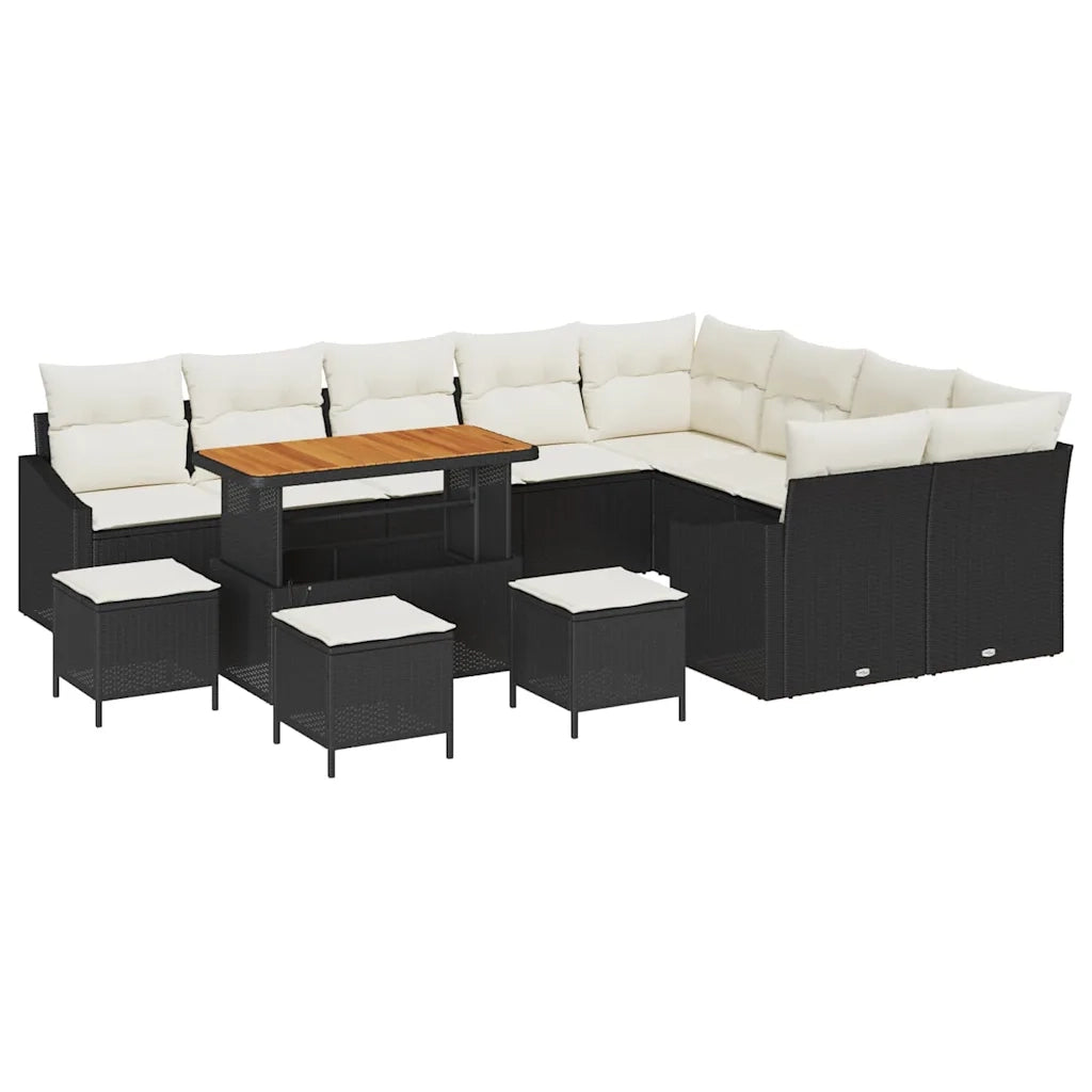 Set Divano da Giardino con cuscino 13 pcs Nero Poly Rattan 3364650