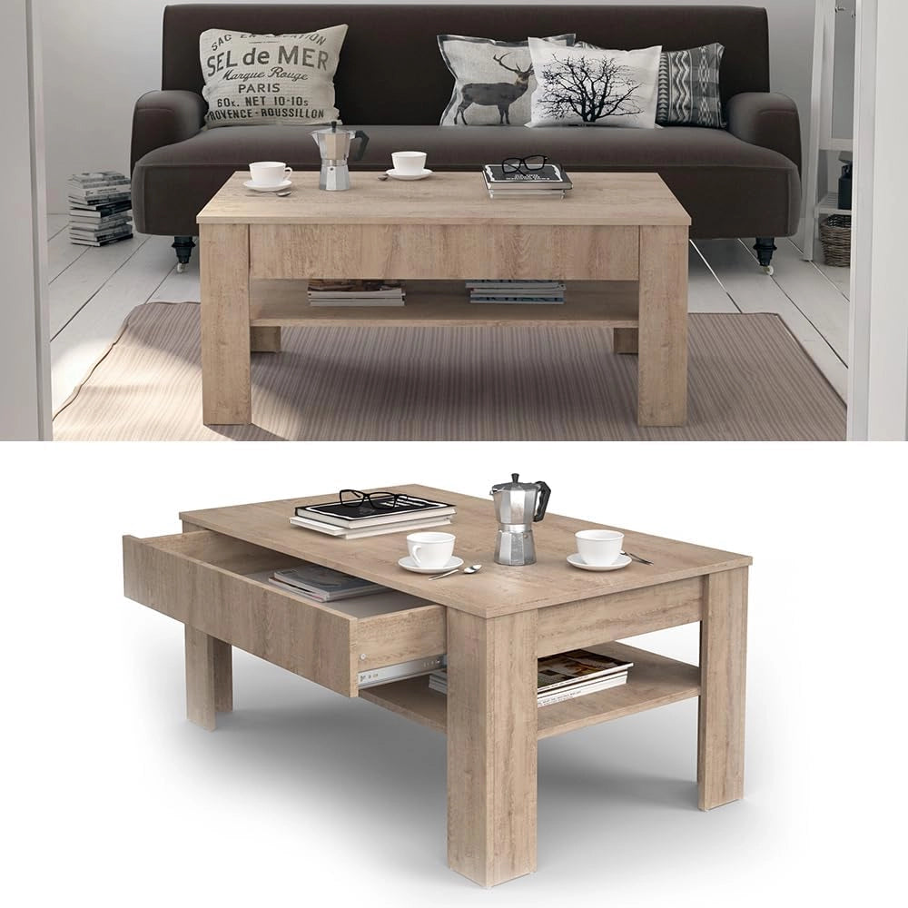 Tavolino Milan, Sonoma, 92.2 x 65 cm, con vano portaoggetti per riporre riviste e telecomandi