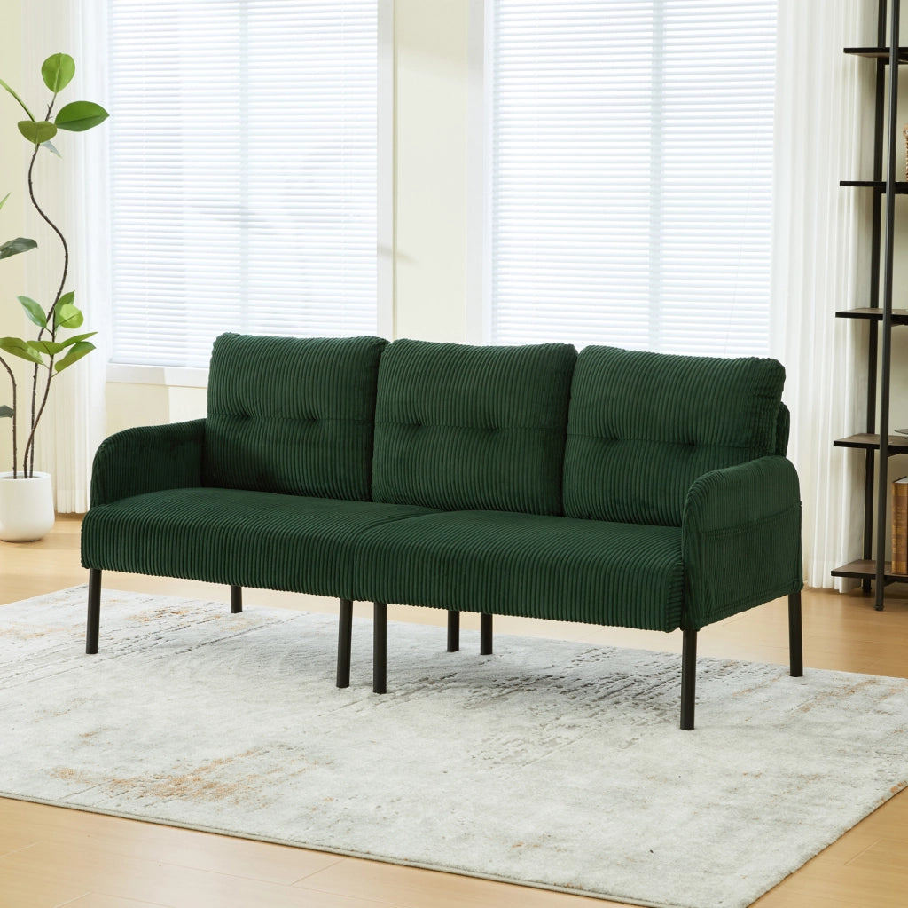 Divano a 3 posti in corduroy verde smeraldo con schienale ergonomico e tasca laterale