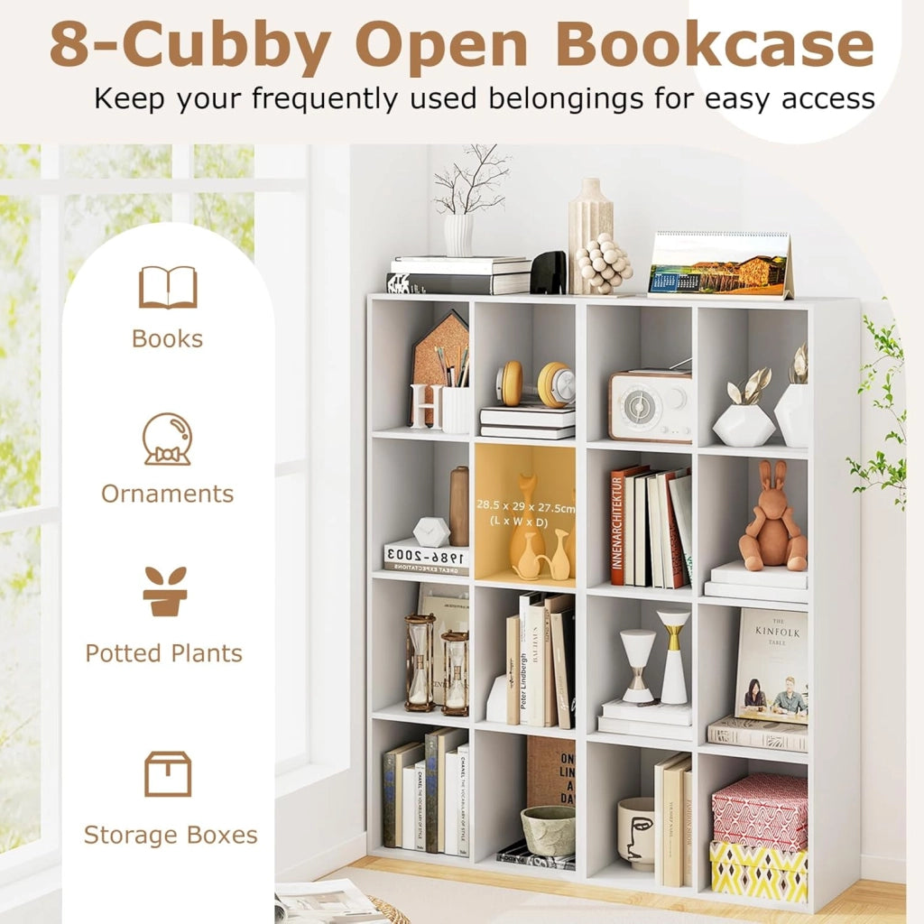 Libreria a 8 scomparti, scaffale autoportante con 2 fusibili ribaltabili, utilizzabile verticale/orizzontalmente, per soggiorno, studio, camera da letto, 121,5 x 29 x 61 cm (bianco)