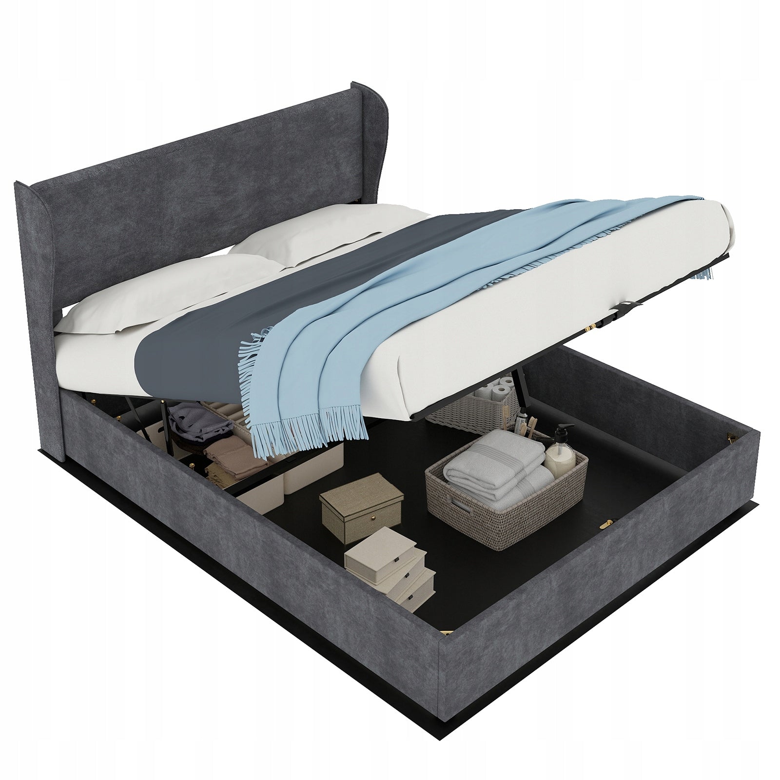 Letto imbottito 140x200 grigio - Xylo - con struttura sollevabile