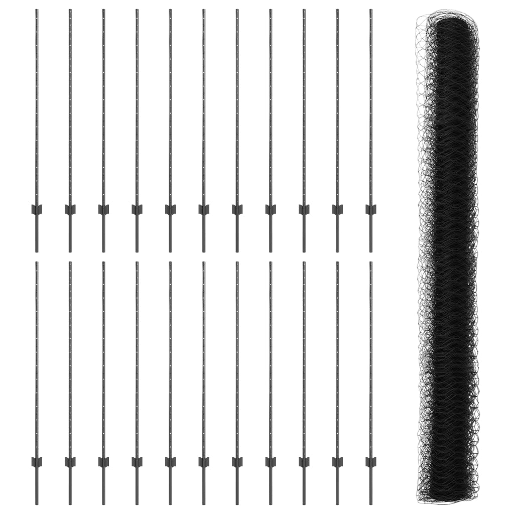 Pali della Recinzione  22 pcs U-Channel Grigio 140 cm Acciaio