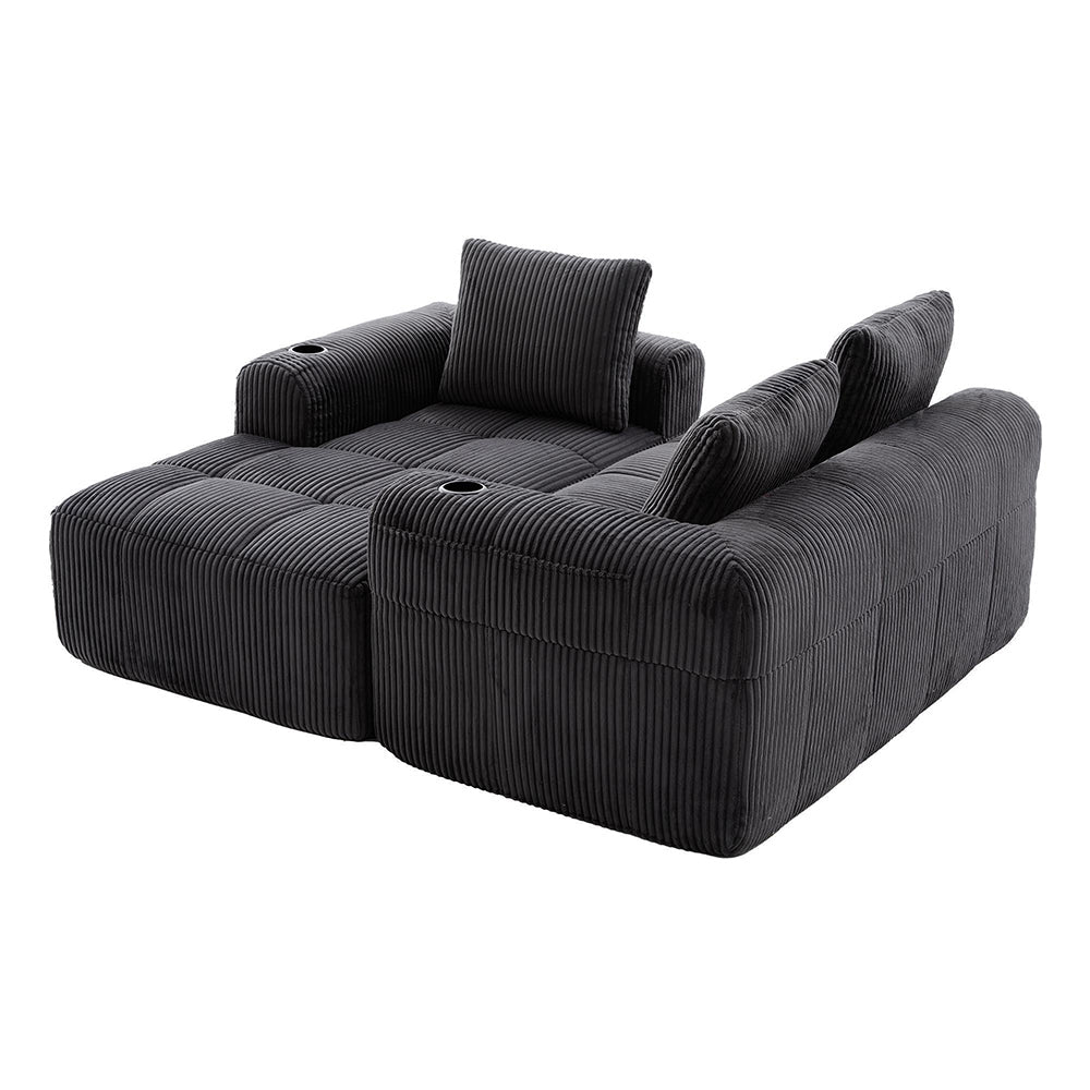 Divano compatto in velluto costato - Xylo - Grigio scuro, modulare, con tasca laterale e portabibite