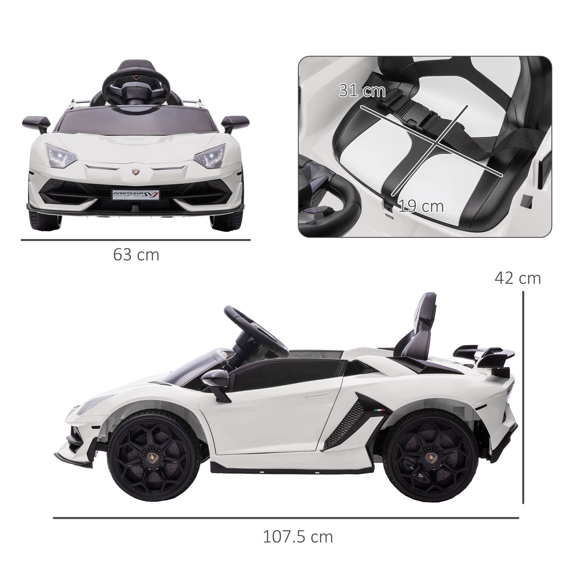 Macchina Elettrica per Bambini 12V con Licenza Lamborghini Aventador SVJ Roadster Bianco