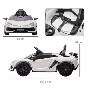 Macchina Elettrica per Bambini 12V con Licenza Lamborghini Aventador SVJ Roadster Bianco