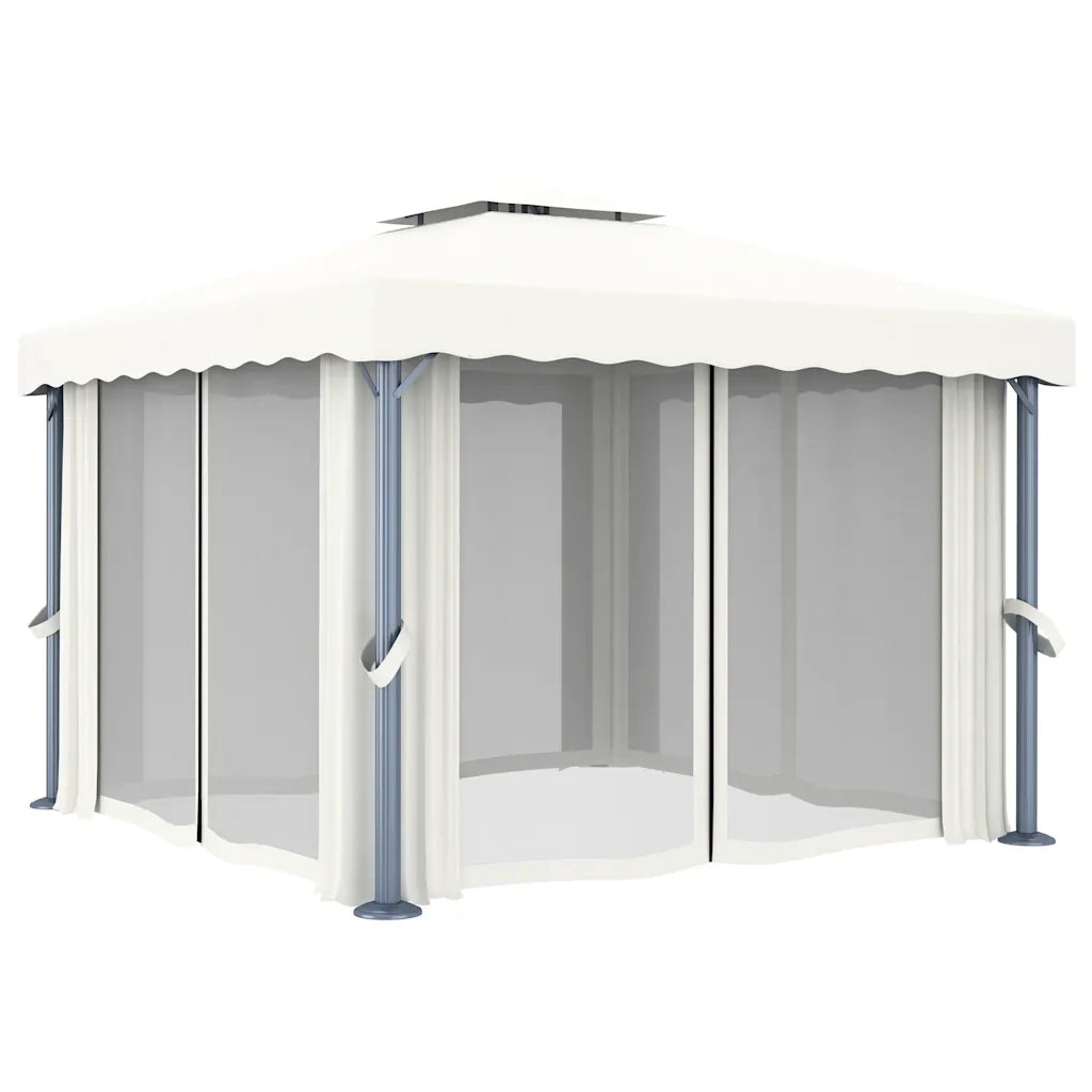 Gazebo con Tende e Stringa di Luci LED 3x3 m Bianco Crema 3070345