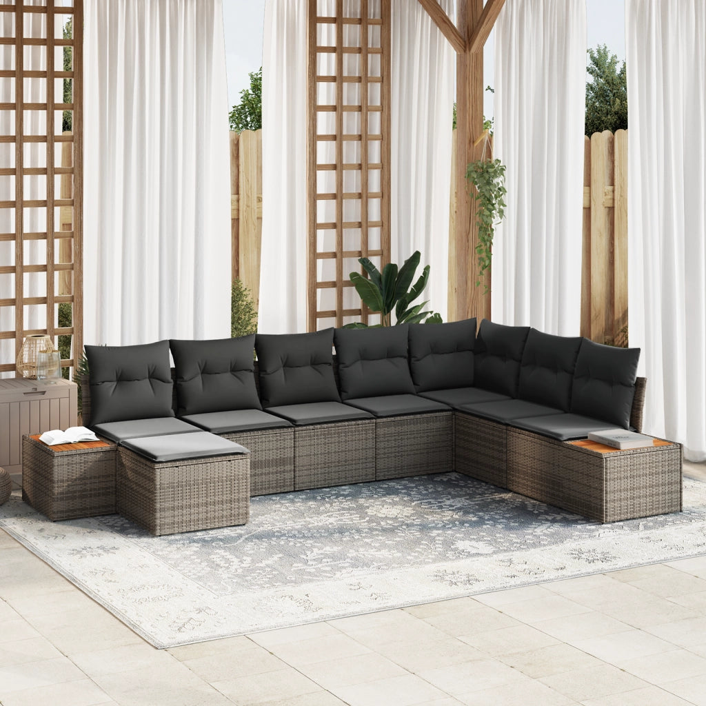 Set di divani da giardino  8 pezzi con cuscini grigio polirattan acacia