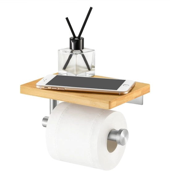 Houder di toilette in acciaio inossidabile SUS304 con supporto in legno, finitura liscia, modello BPH220BA-2