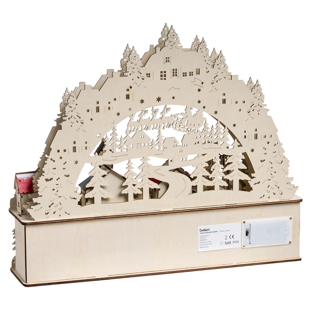 Decorazione natalizia con luce LED Ornamento luminoso in legno marrone a batteria