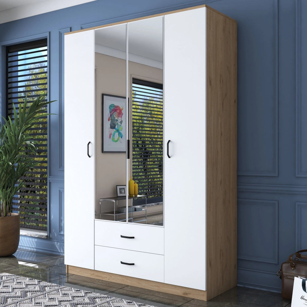 Armadio Camera da Letto Verdello, Guardaroba Grande 2 Cassetti, 210x210h cm Bianco