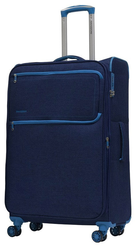 Trolley Valigia Grande Morbida in Poliestere 4 Ruote TSA Ravizzoni Nettuno Blu