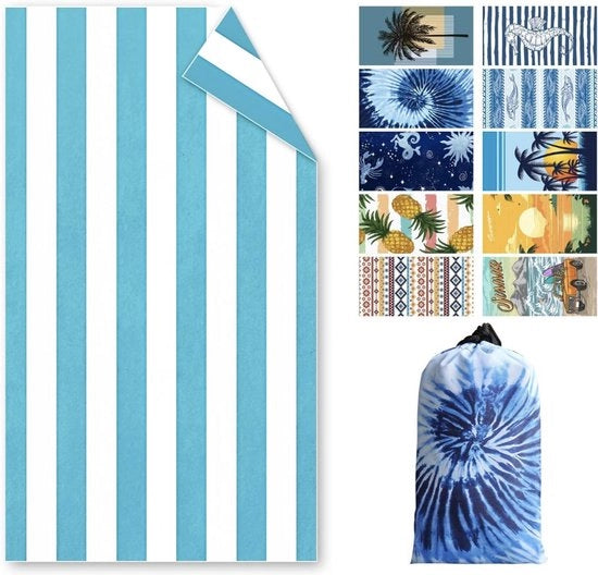 Asciugamano per spiaggia grande 180x100 cm – Microfibra – Asciuga velocemente e è sabbia libero – Bicchiere – Leggero asciugamano per la spiaggia con tasca di stivaggio