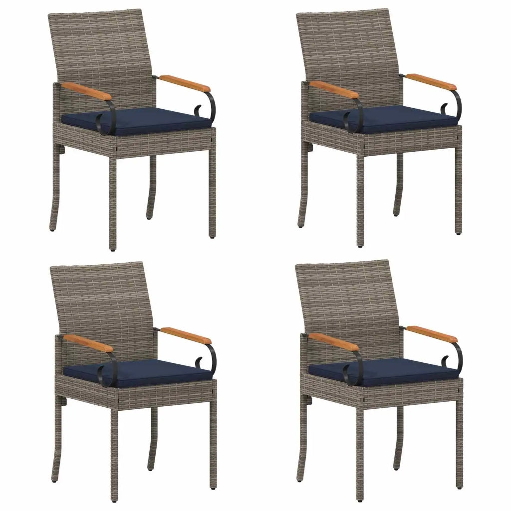 Sedie da giardino 4 pz | Sedie da Esterno Grigio e Blu Navy Polyrattan e acacia