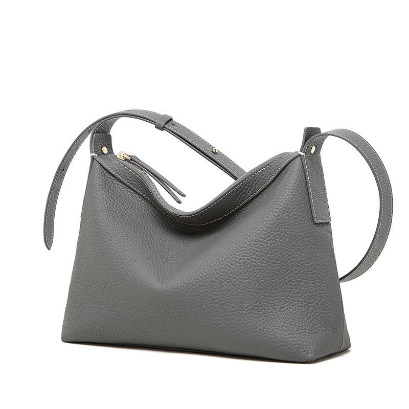 Borsa a tracolla da spiaggia da donna in vera pelle, colore grigio.