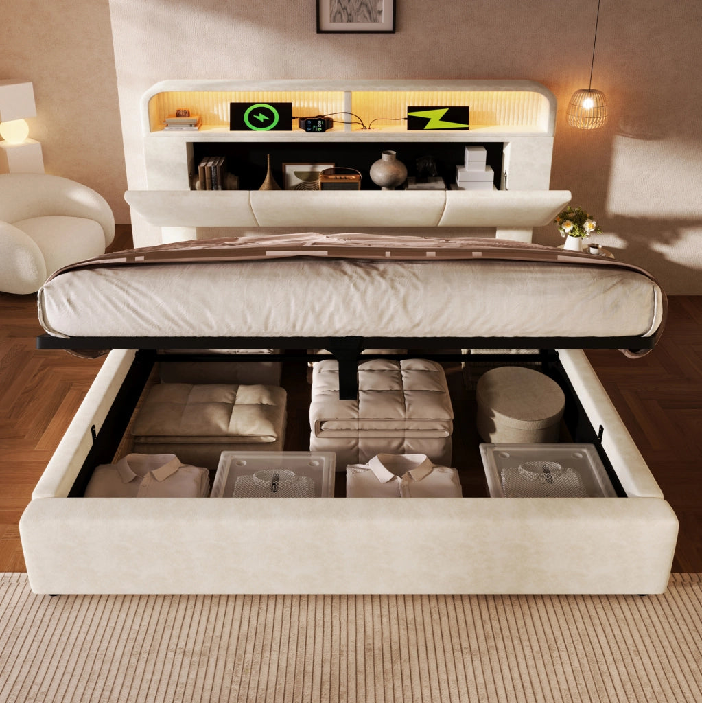 Letto matrimoniale 140x190 cm con testiera regolabile e contenitore idraulico