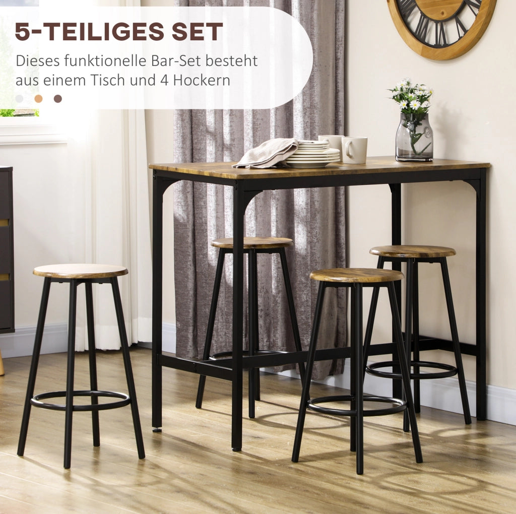 Set tavolo bar ULEVR 5 pezzi con 4 sgabelli, 110x50x89,5 cm, MDF e metallo marrone rustico