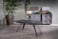 E-STYLO Tavolo allungabile con top marmo nero in ceramica e gambe in metallo nero opaco, 90cm X 160/240 cmcm H. 76cm.