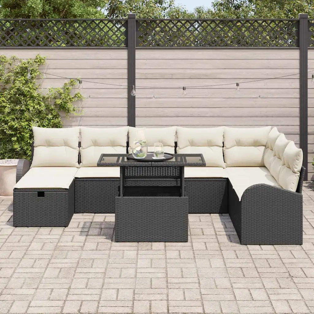Set Divano da Giardino con cuscino 9 pcs Nero Poly Rattan 3359774