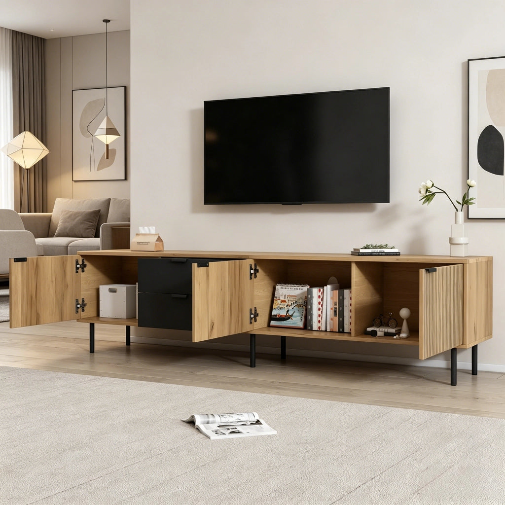 Mobile TV con Cassetti e Ante ¨C MINIMAL ¨C Truciolato, 208x40x48 cm