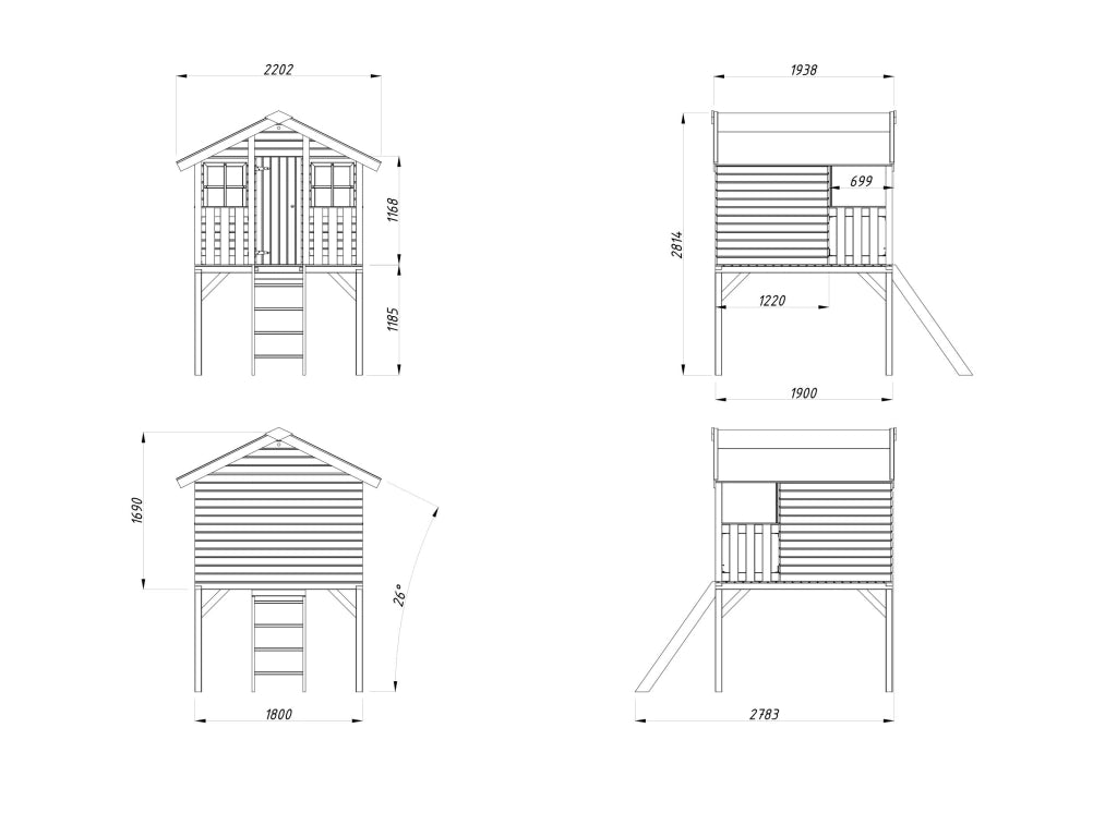 Casetta in legno non trattato Toby 180x192 cm