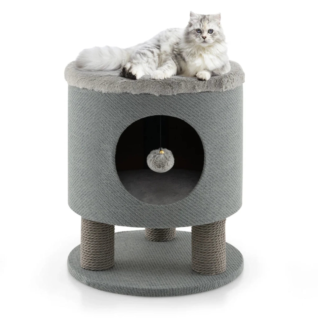 Tiragraffi per gatti 40 x 40 x 47 cm con robusti pali per graffiare e pallina pendente stile moderno legno grigio 20_0020528