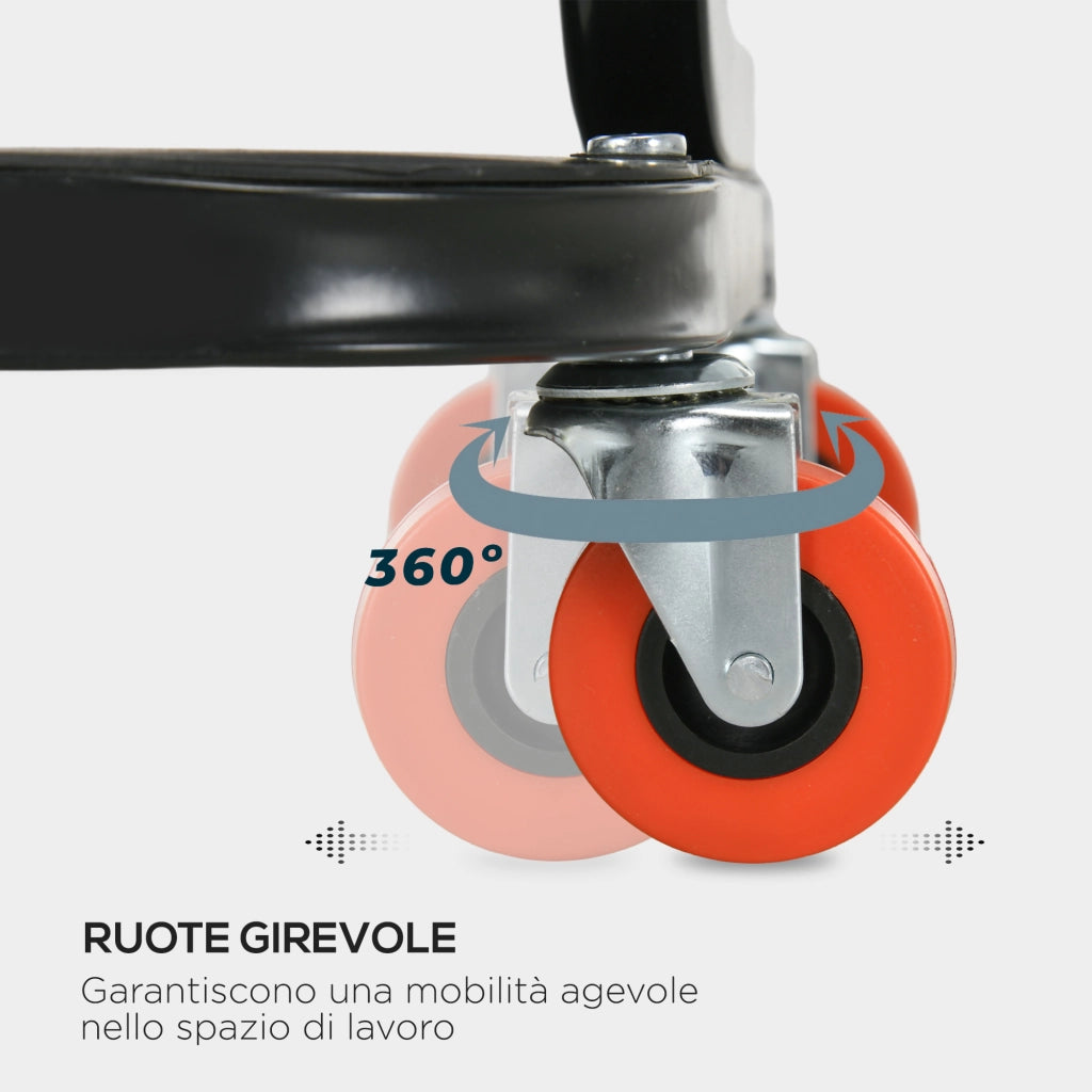 Sgabello da Officina Imbottito con Ruote ¨C Xylo ¨C Rosso, Acciaio e PU, 38x35x37cm