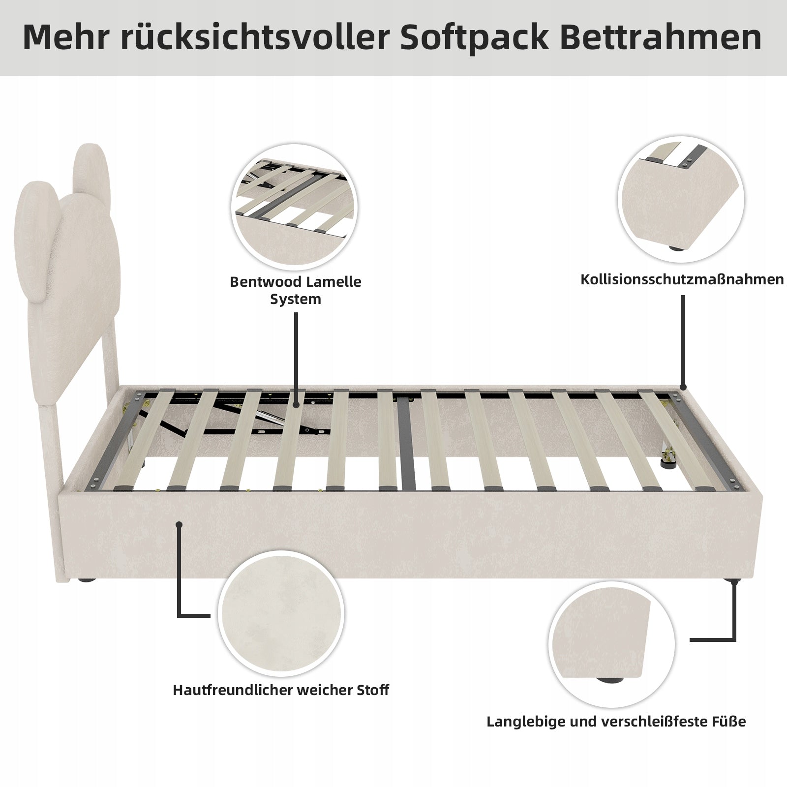 Letto imbottito singolo - Xylo - 90x200 - Beige - Testiera imbottita