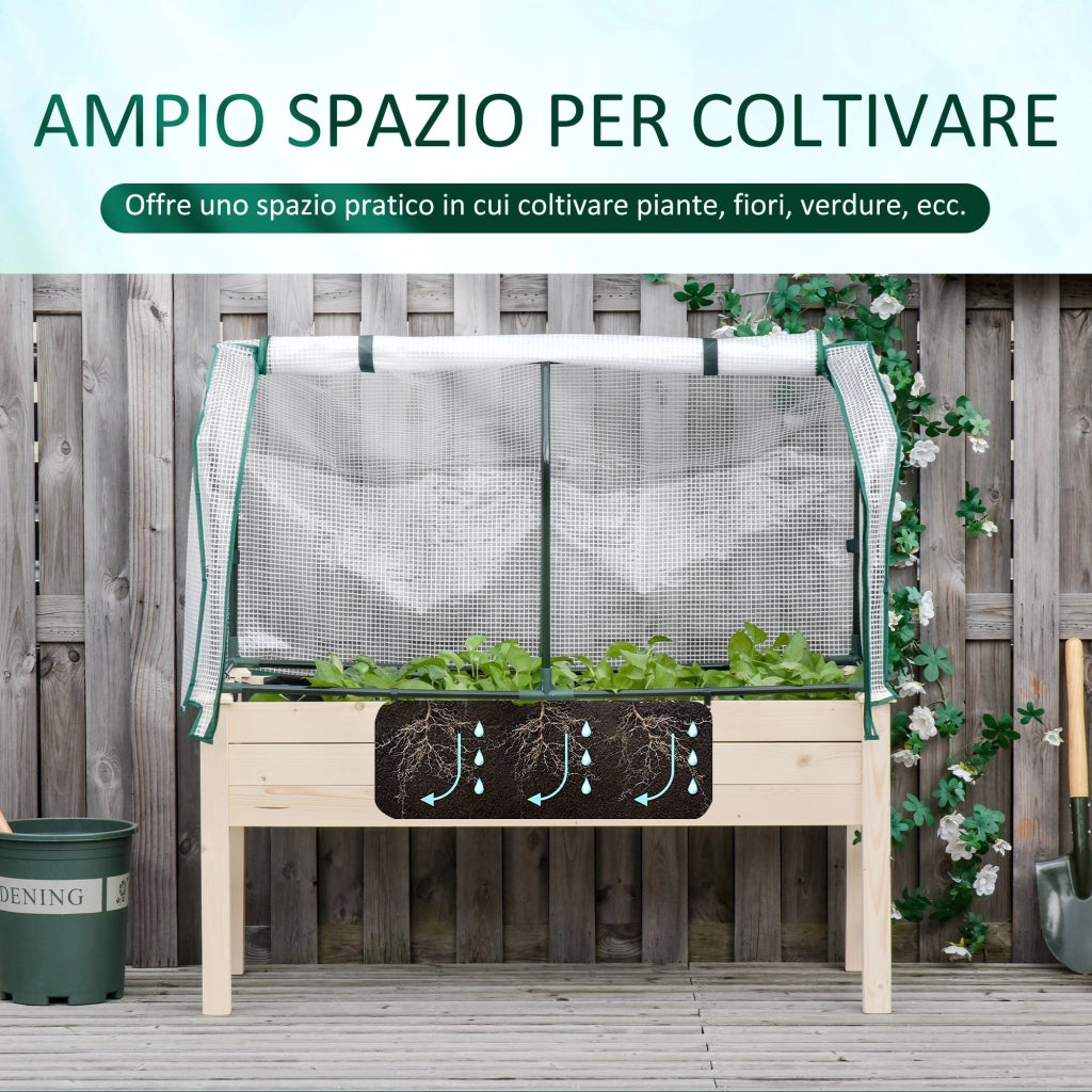 EasyComfort Letto per Orto in Cassetta con Serra da Giardino, Portapiante da Esterno in Legno e PE per Fiori e Verdure, 121x55x117cm