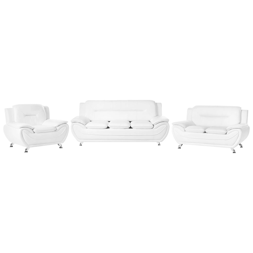 Set divano 6 posti in ecopelle vegana bianco gambe in metallo argentato facile da pulire stile moderno e glamour per il soggiorno