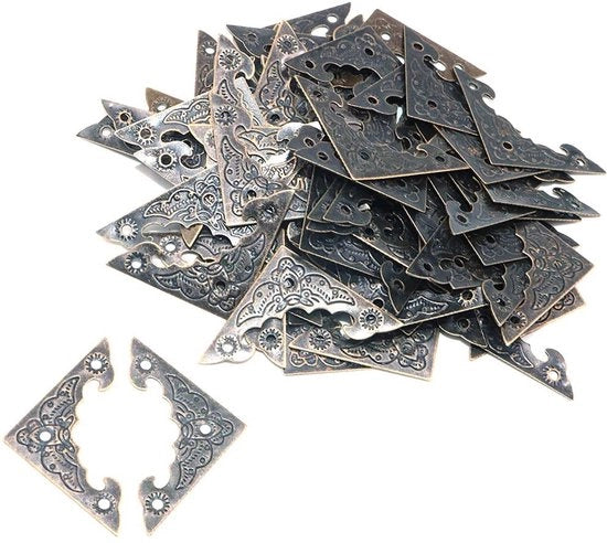 Protezione angolare in stile antico - 50 pezzi - 25mm - Decorativo triangolare - Dozzina in legno - Resistente alla corrosione - Messing antico - Protezione angolare