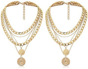 Set di Catenelle a 2 pezzi - Catenelle a Guscio in Oro - Catenelle Spesse - Pendente Circolare - Choker Boho - Materiale di Alta Qualità - Accessori da Donna