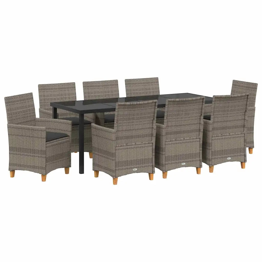 Set da Pranzo per Giardino 9 pcs Grigio polyrattan 3381078