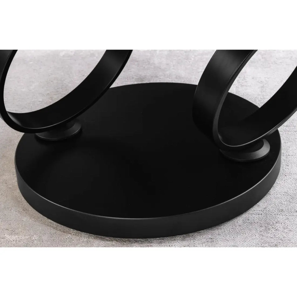 Tavolino basso SOLYNE 133 cm bianco effetto marmo con ripiani rotanti e struttura nera opaca