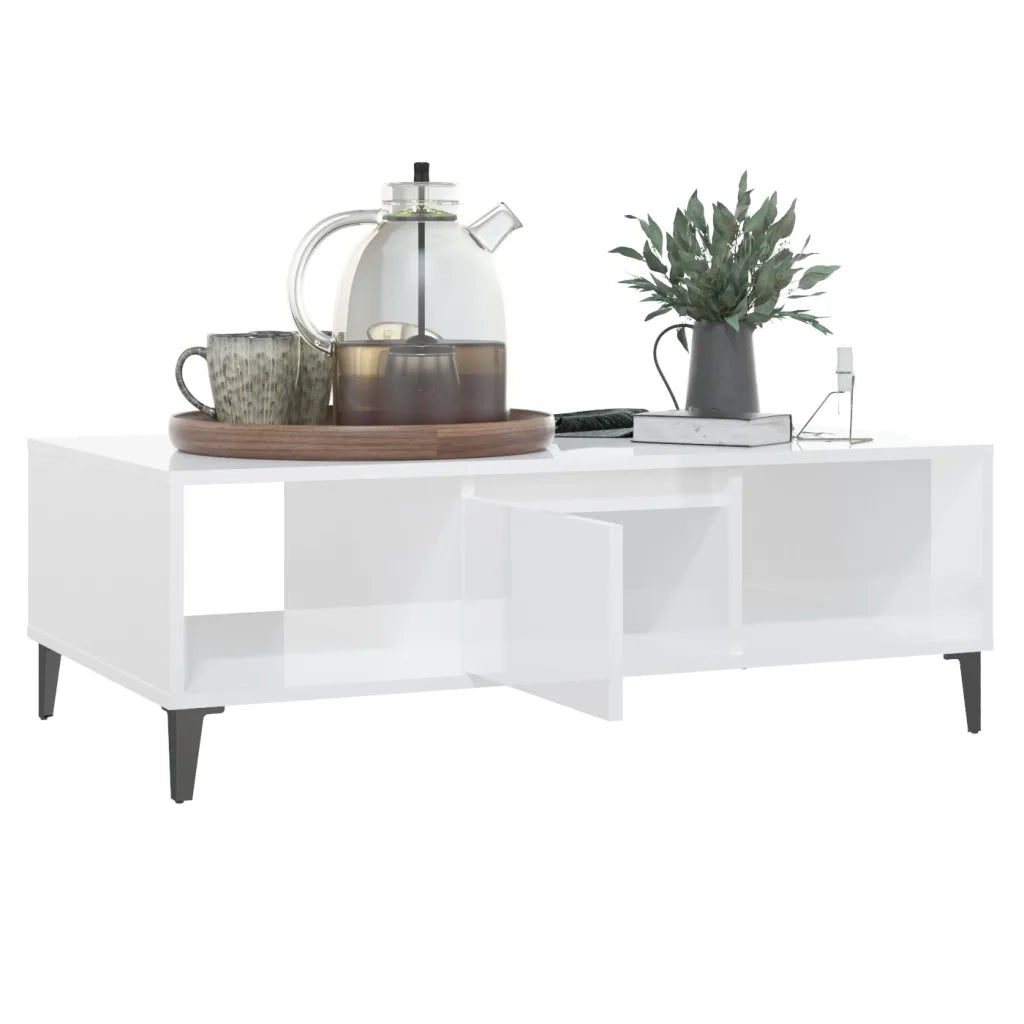 Tavolino Salotto Bianco Lucido 103,5x60x35 cm Legno Multistrato 806028