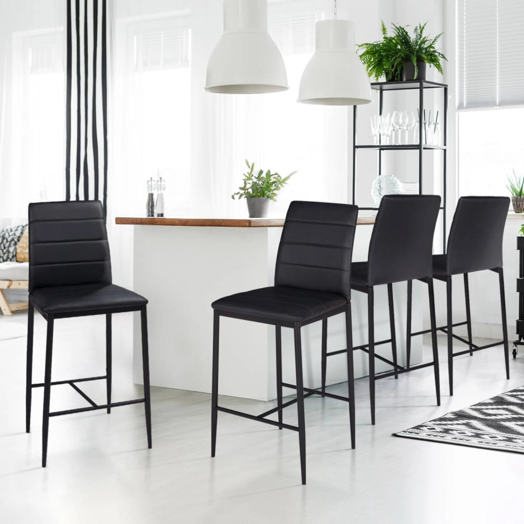 Set di 4 sgabelli da bar imbottito design contemporaneo in PVC nero ROMANE