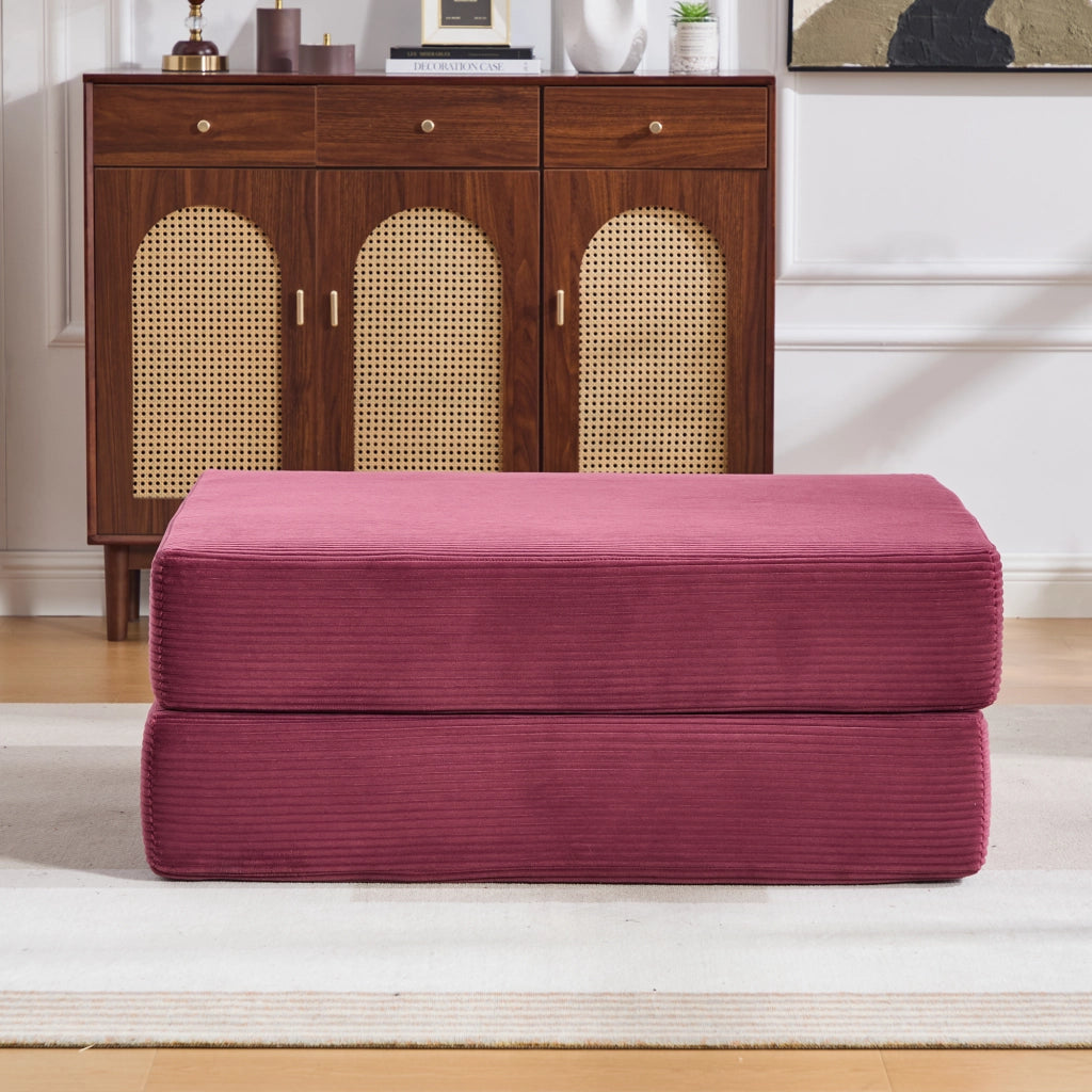 Poltrona pouf modulare con funzione letto e struttura pieghevole in velluto a coste - rosso vino