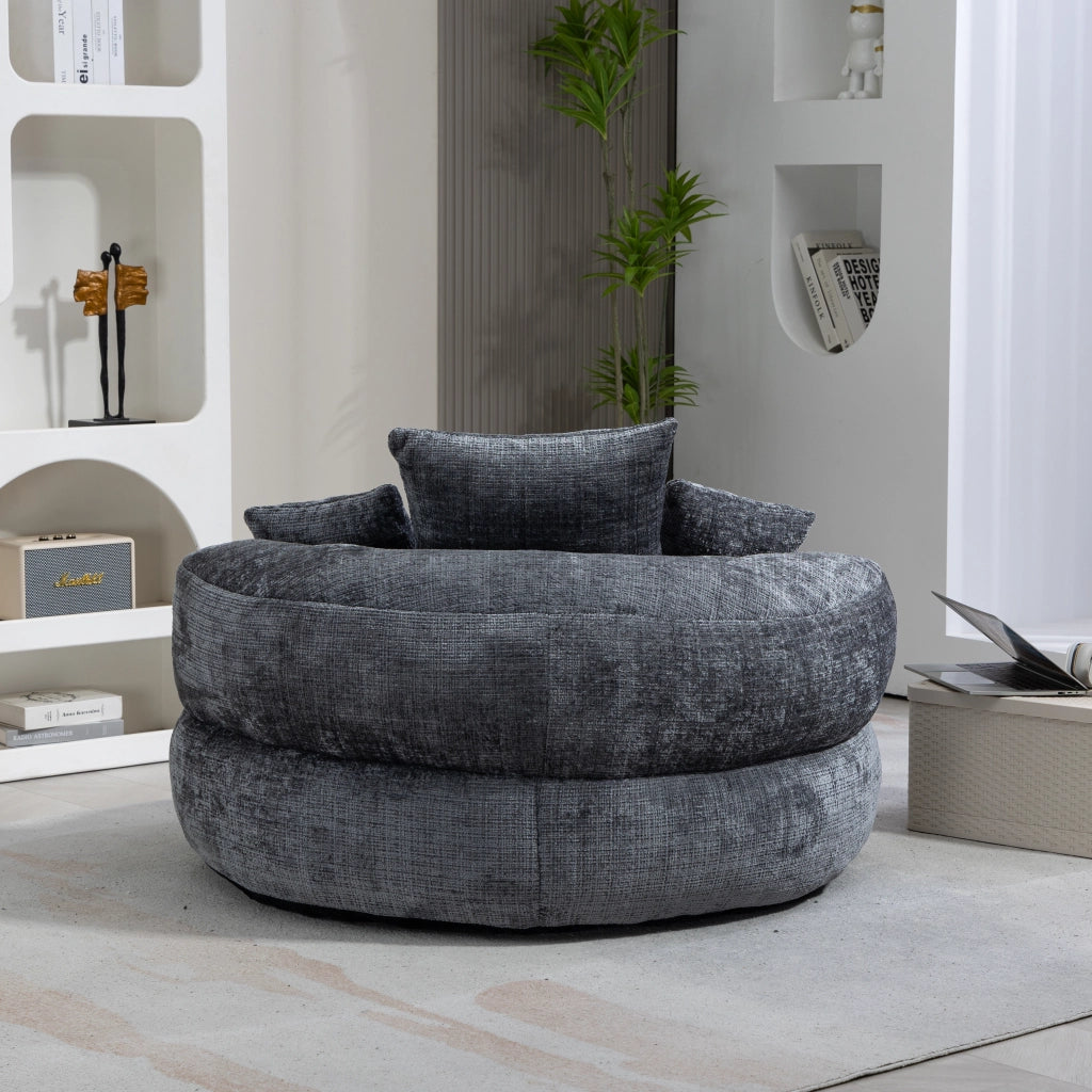Poltrona Lounge con Schienale Alto, Braccioli e Seduta Profonda, in Ciniglia Grigio 108 × 108 × 52 cm
