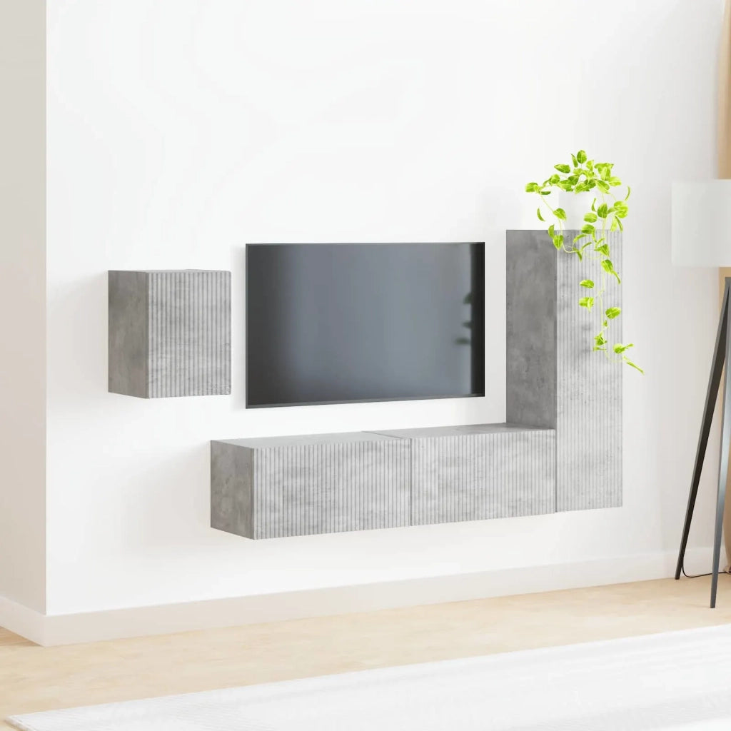 Set mobile TV 4 pz-Credenza per TV Grigio cemento Legno multistrato 217711