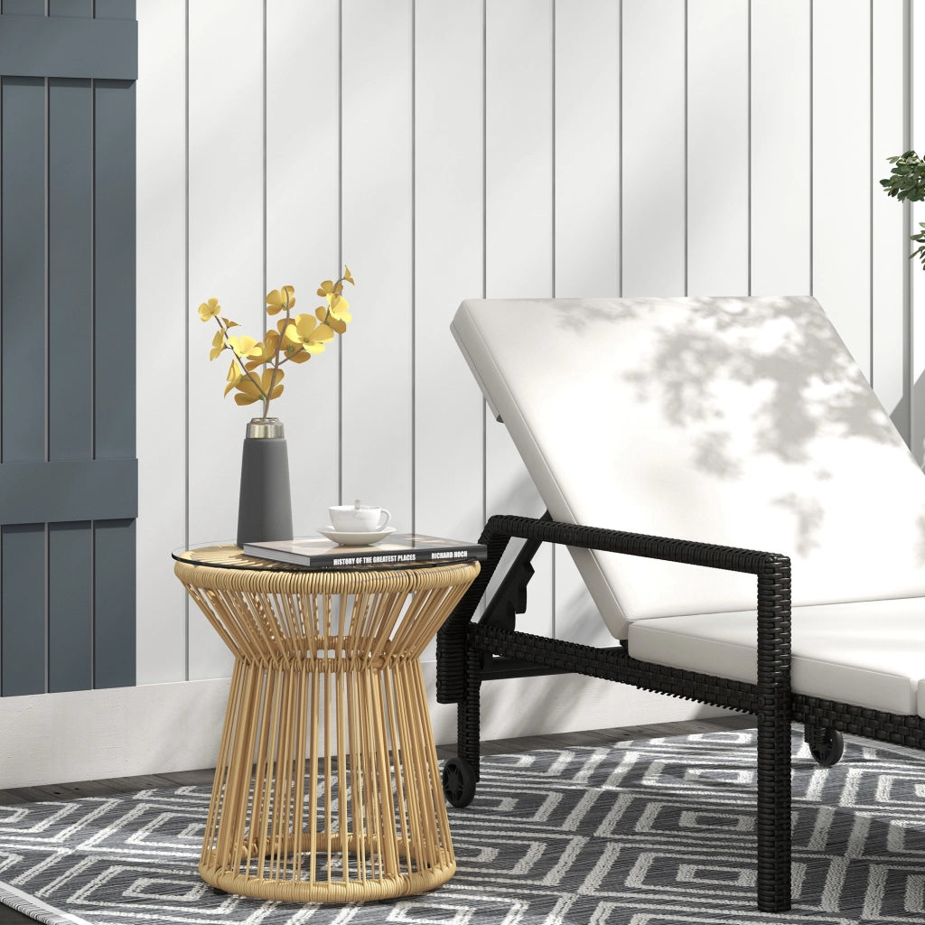 Tavolino Rotondo con Piano in Vetro e Struttura in Metallo ¨C Zephmum ¨C Beige ?40x42 cm