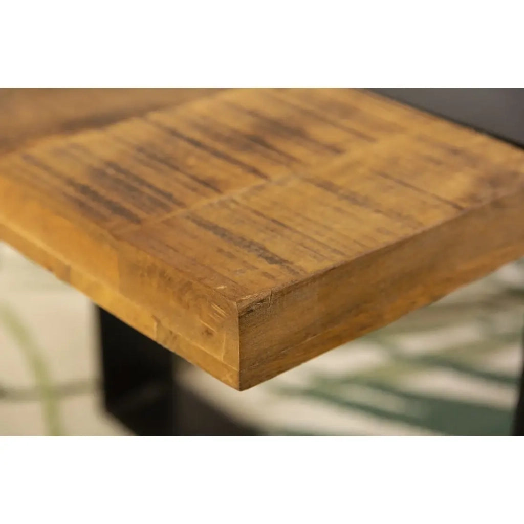Tavolino basso LODEN 100 cm in legno massiccio di mango e metallo nero - design industriale