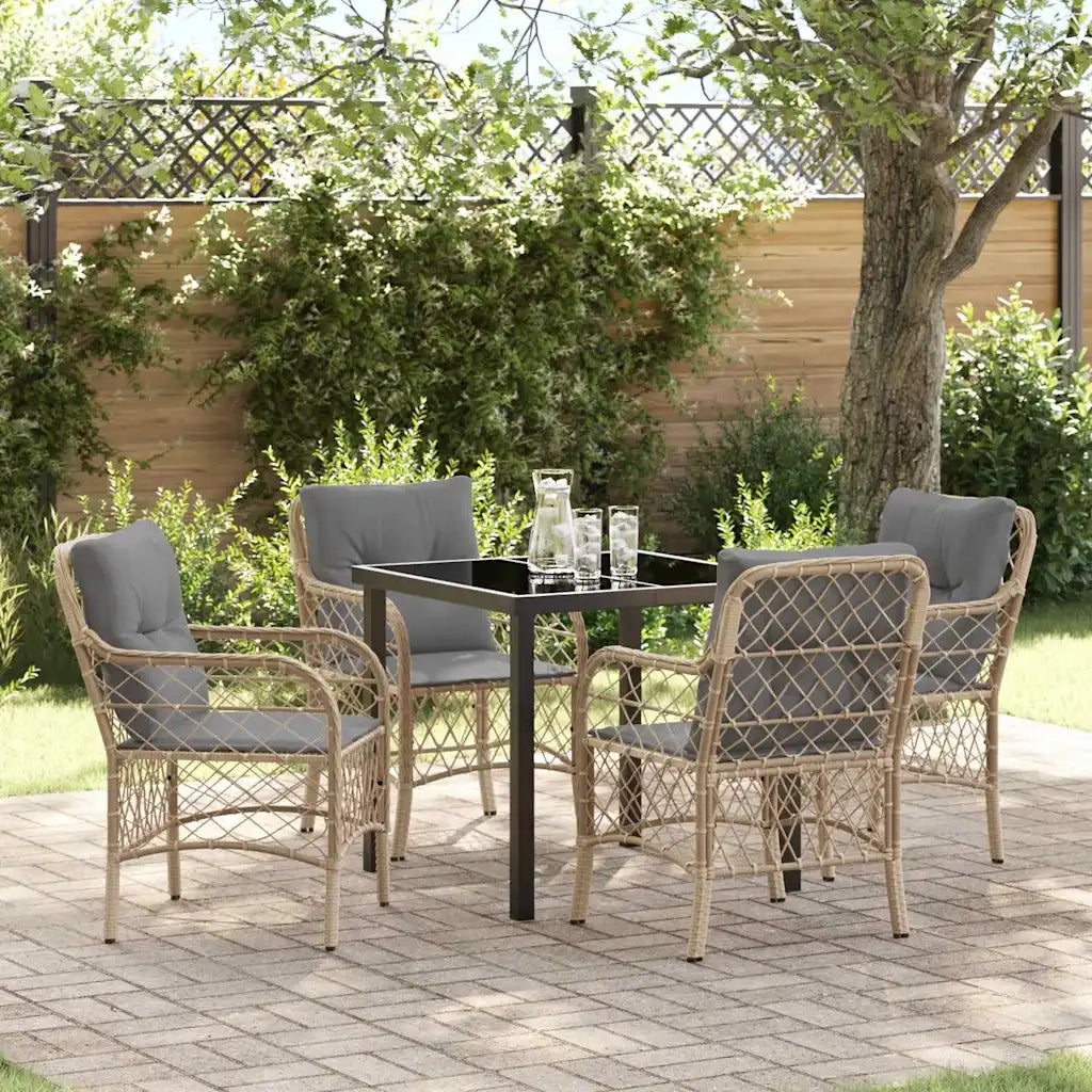 Set da Pranzo per Giardino con cuscino 5 pcs Beige polyrattan 3380233