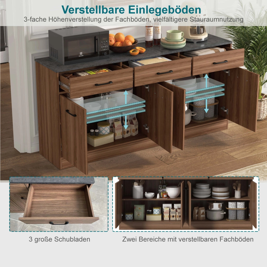 Credenza Sideboard con 3 cassetti e ripiani regolabili ¨C Xylo ¨C Effetto cemento, Noce, 76,5x160x37cm