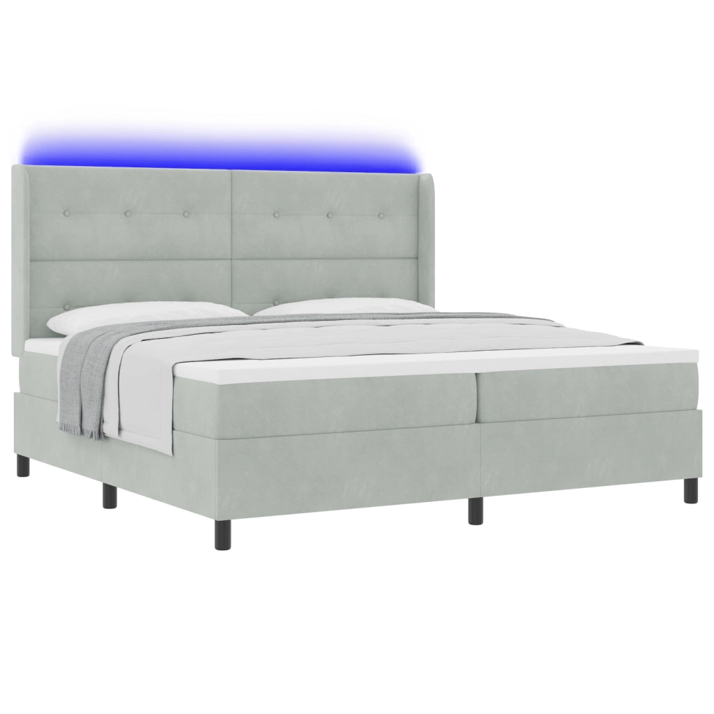 Letto Box Spring con Materasso e Luce LED Grigio Chiaro 200x200 cm Velluto